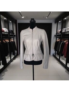 Inc international pleather faux leather peplum waist neutral jacket size small